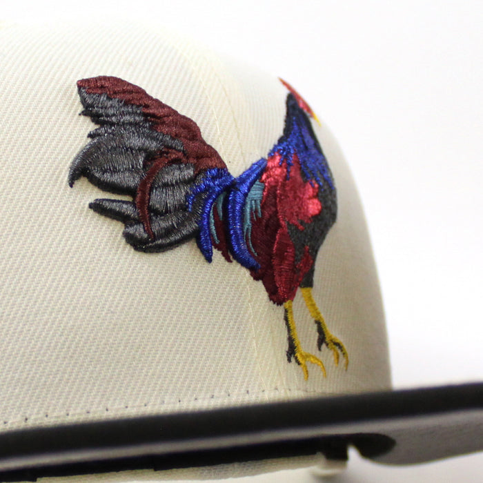 ROOSTER New Era 59Fifty Fitted Hat (CHROME WHITE Black Gray Under Brim)