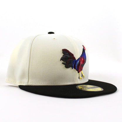 ROOSTER New Era 59Fifty Fitted Hat (CHROME WHITE Black Gray Under Brim)
