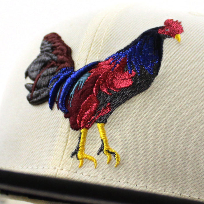 ROOSTER New Era 59Fifty Fitted Hat (CHROME WHITE Black Gray Under Brim)