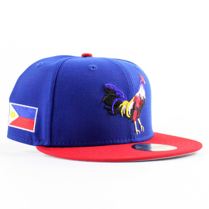 ROOSTER Philippines Flag  New Era 59Fifty Fitted Hat (Royal Blue Scarlet Red Gray Under Brim)