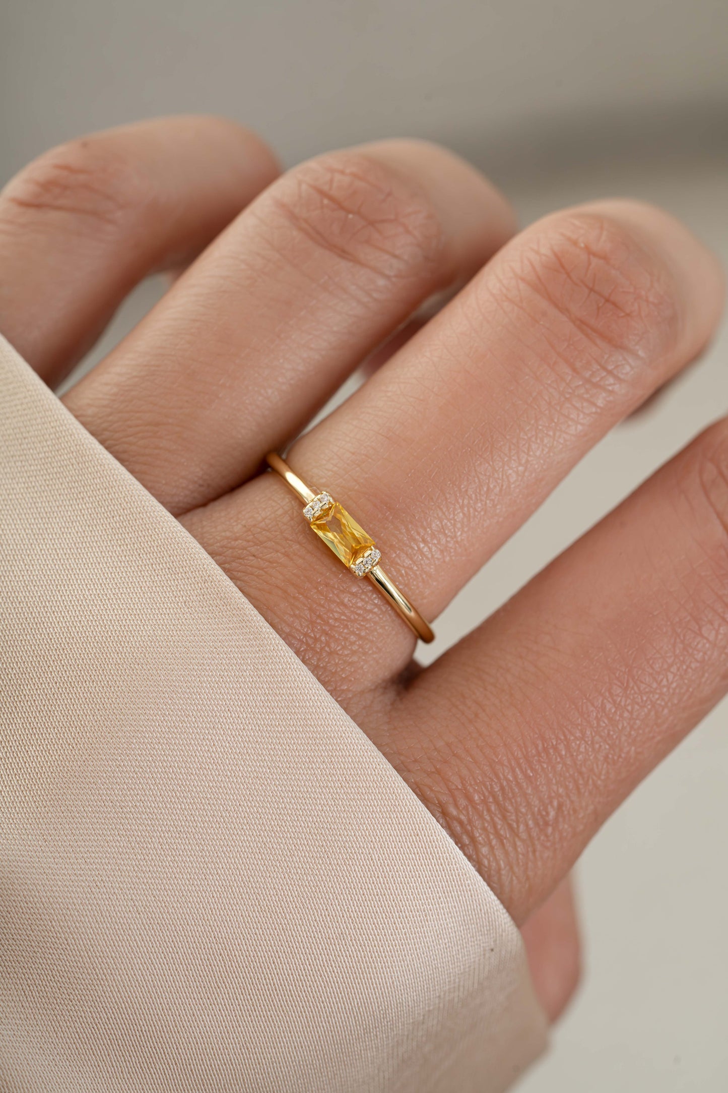 Citrine Simple Baguette Ring