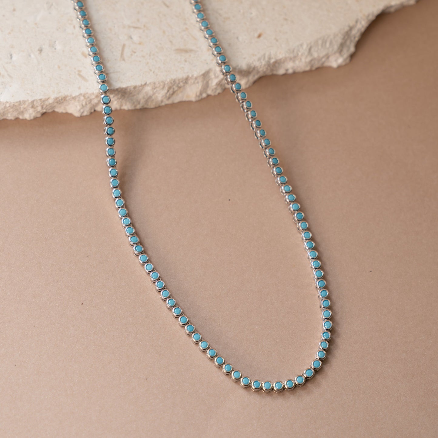 Round Turquoise Tennis Necklace