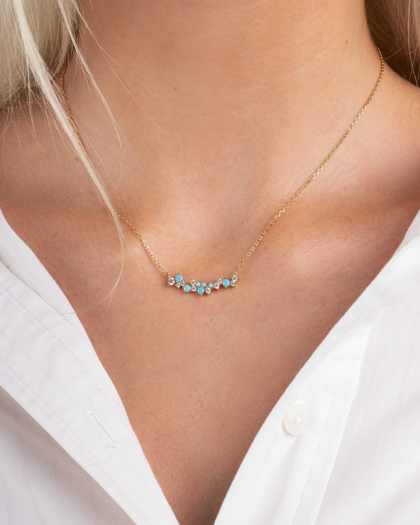 Turquoise & Diamond Cluster Necklace