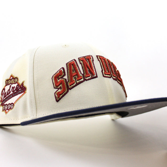San Diego Padres 1969-1999 New Era 59Fifty Fitted Hat (Chrome White, OceanSide Blue Gray Under Brim)