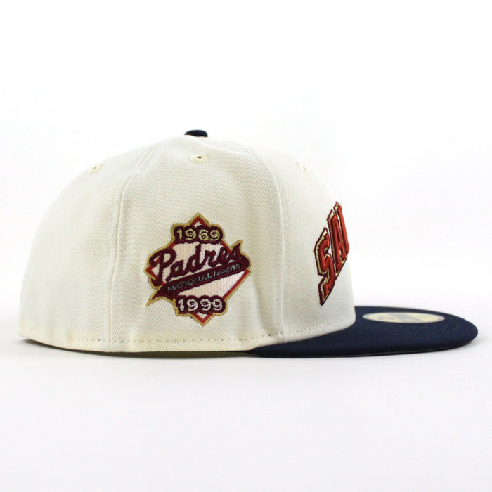 San Diego Padres 1969-1999 New Era 59Fifty Fitted Hat (Chrome White, OceanSide Blue Gray Under Brim)