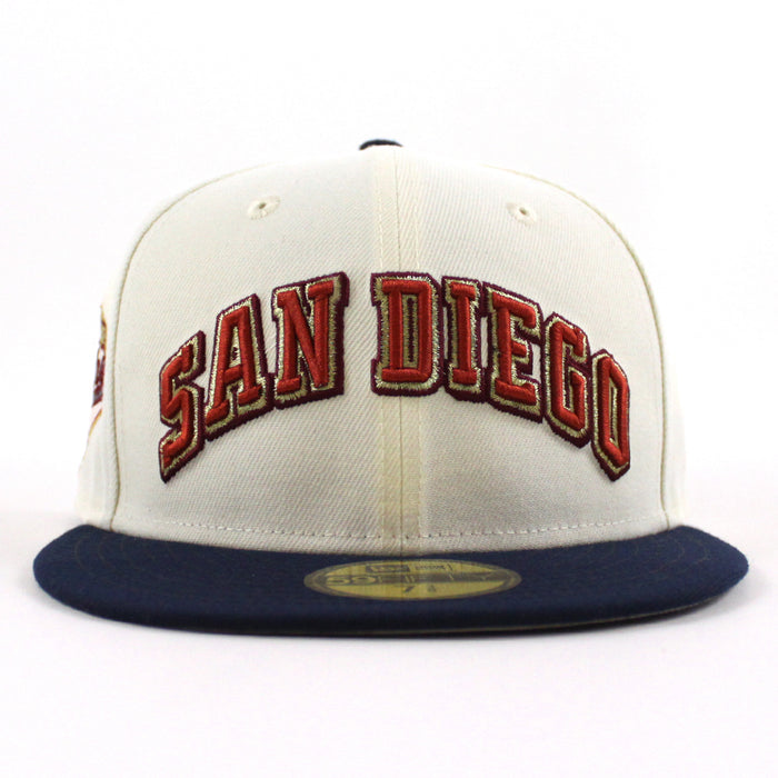 San Diego Padres 1969-1999 New Era 59Fifty Fitted Hat (Chrome White, OceanSide Blue Gray Under Brim)