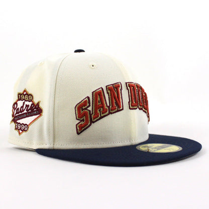 San Diego Padres 1969-1999 New Era 59Fifty Fitted Hat (Chrome White, OceanSide Blue Gray Under Brim)