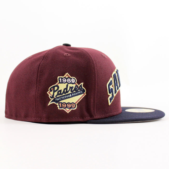 San Diego Padres 30th Anniversary New Era 59Fifty Fitted Hat (Maroon Navy Gray Under Brim)