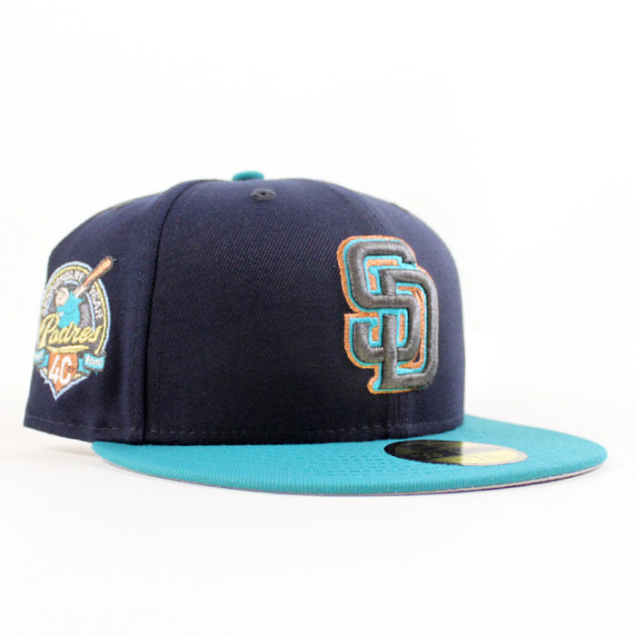 San Diego Padres 40TH ANNIVERSARY New Era 59Fifty Fitted Hat (Navy Aqua Gray Under Brim)