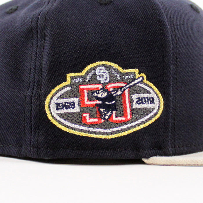 San Diego Padres 50TH ANNIVERSARY New Era 59Fifty Fitted Hat (Navy Stone Gray Under Brim)