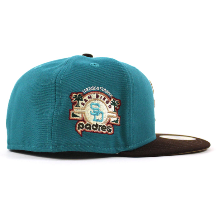 San Diego Padres STADIUM New Era 59Fifty Fitted Hat (Aqua BurntWood Khaki Under Brim)