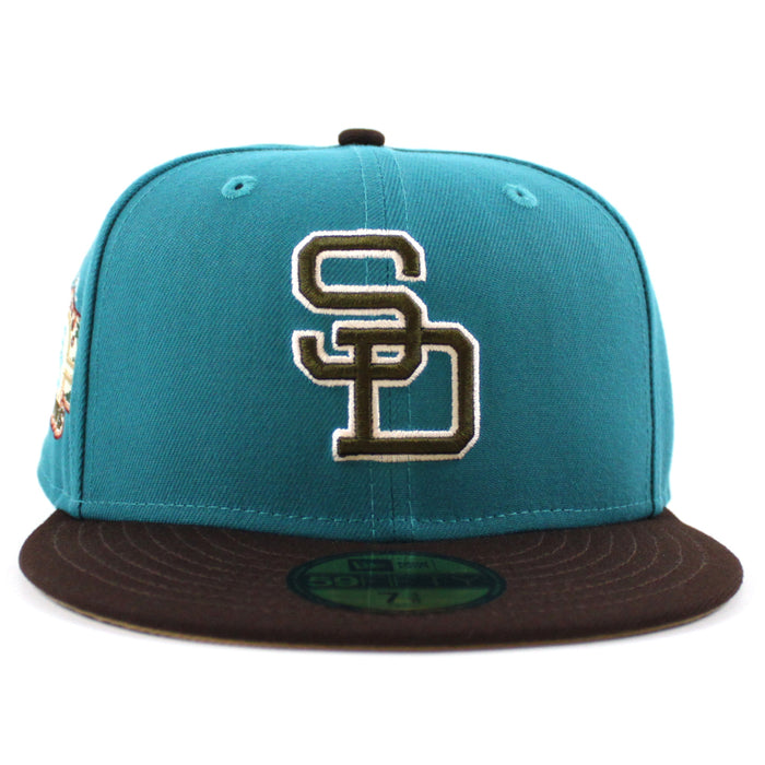 San Diego Padres STADIUM New Era 59Fifty Fitted Hat (Aqua BurntWood Khaki Under Brim)
