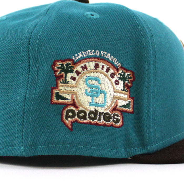 San Diego Padres STADIUM New Era 59Fifty Fitted Hat (Aqua BurntWood Khaki Under Brim)