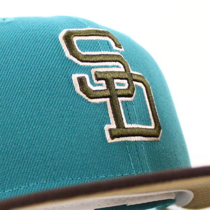 San Diego Padres STADIUM New Era 59Fifty Fitted Hat (Aqua BurntWood Khaki Under Brim)
