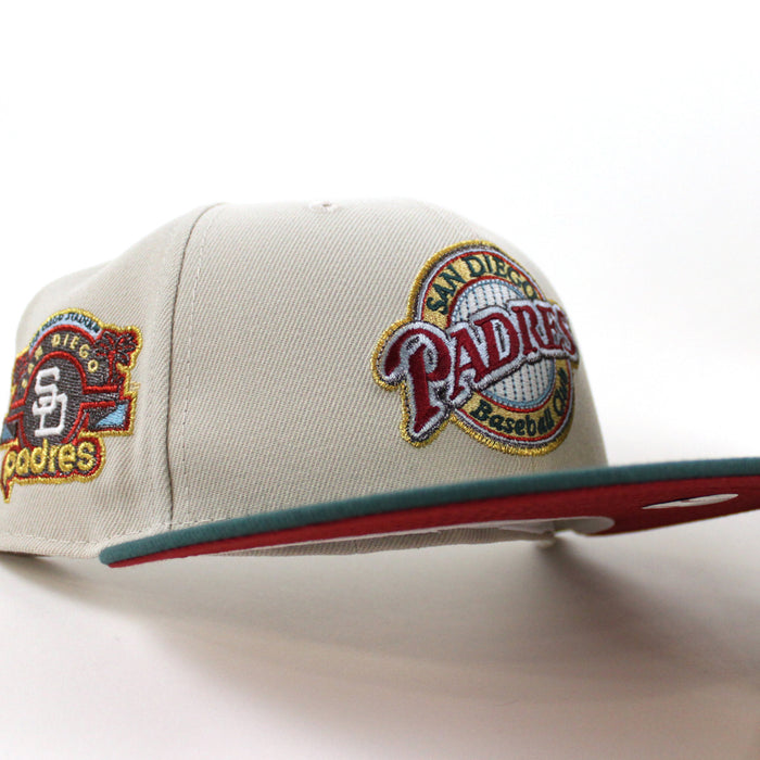 San Diego Padres Stadium Patch New Era 59Fifty Fitted Hat (Stone Needle Green Pinot Red Under Brim)
