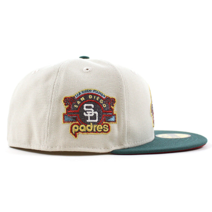 San Diego Padres Stadium Patch New Era 59Fifty Fitted Hat (Stone Needle Green Pinot Red Under Brim)