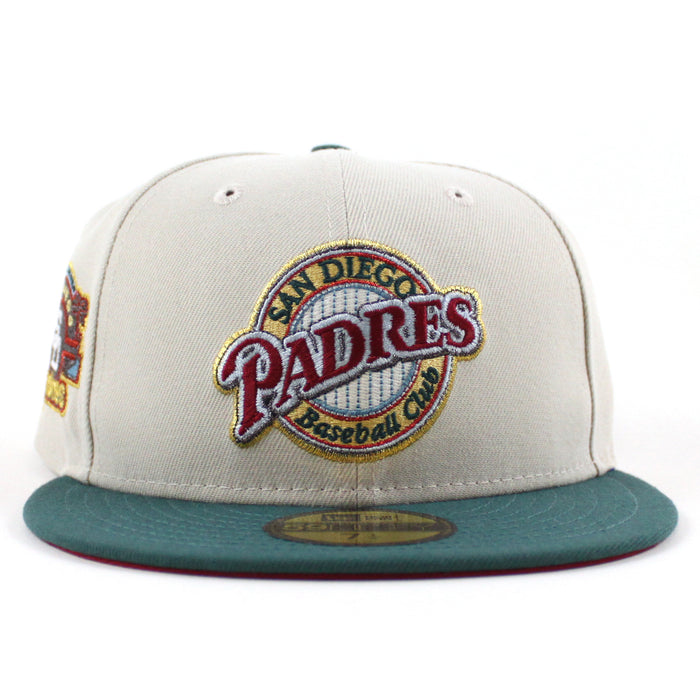 San Diego Padres Stadium Patch New Era 59Fifty Fitted Hat (Stone Needle Green Pinot Red Under Brim)