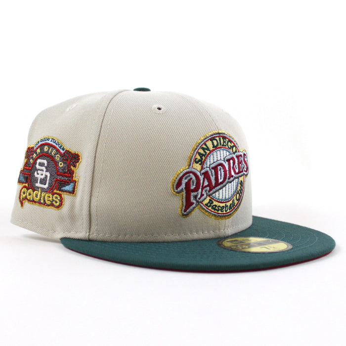 San Diego Padres Stadium Patch New Era 59Fifty Fitted Hat (Stone Needle Green Pinot Red Under Brim)