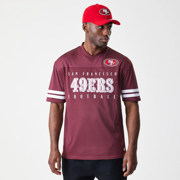 The Male model is wearing San Francisco 49ers NFL Mesh Dark Red Jersey 3