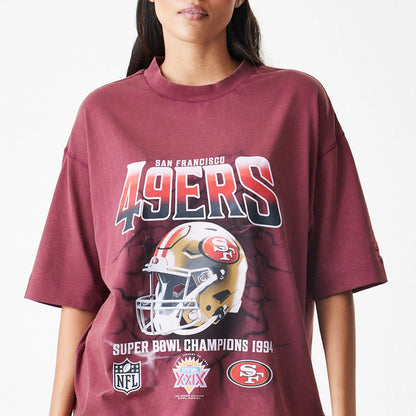 The Male model is wearing San Francisco 49ers NFL Washed Boxy Dark Red Oversized T-Shirt 6