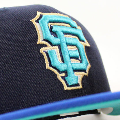 San Francisco Giants INAUGURAL YEAR 2000 New Era 59Fifty Fitted Hat (Glow in the Dark NAVY BLUE AZURE TEAL BREEZE Under Brim)