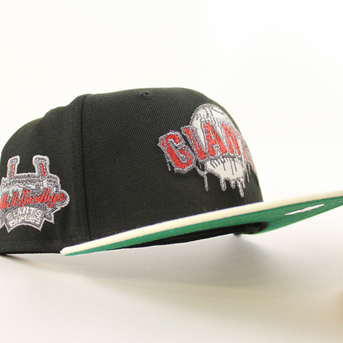 San Francisco Giants Tell It Good Bye New Era 59Fifty Fitted Hat (Drip Logo Black Chrome White Green Under Brim)