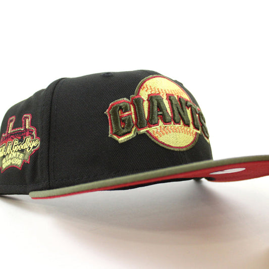 San Francisco Giants TELL IT GOODBYE New Era 59Fifty Fitted Hat (BLACK NEW OLIVE PINOT RED Under Brim)