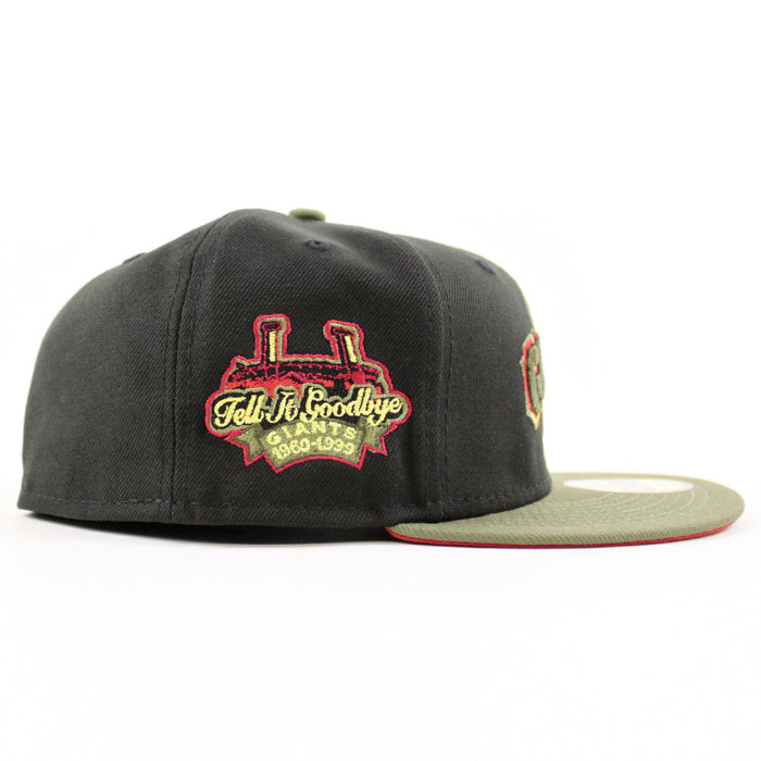 San Francisco Giants TELL IT GOODBYE New Era 59Fifty Fitted Hat (BLACK NEW OLIVE PINOT RED Under Brim)