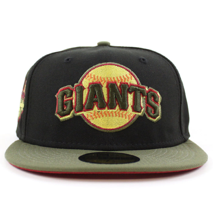 San Francisco Giants TELL IT GOODBYE New Era 59Fifty Fitted Hat (BLACK NEW OLIVE PINOT RED Under Brim)