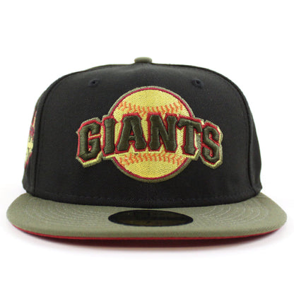 San Francisco Giants TELL IT GOODBYE New Era 59Fifty Fitted Hat (BLACK NEW OLIVE PINOT RED Under Brim)