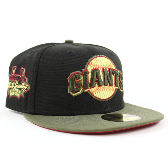 San Francisco Giants TELL IT GOODBYE New Era 59Fifty Fitted Hat (BLACK NEW OLIVE PINOT RED Under Brim)