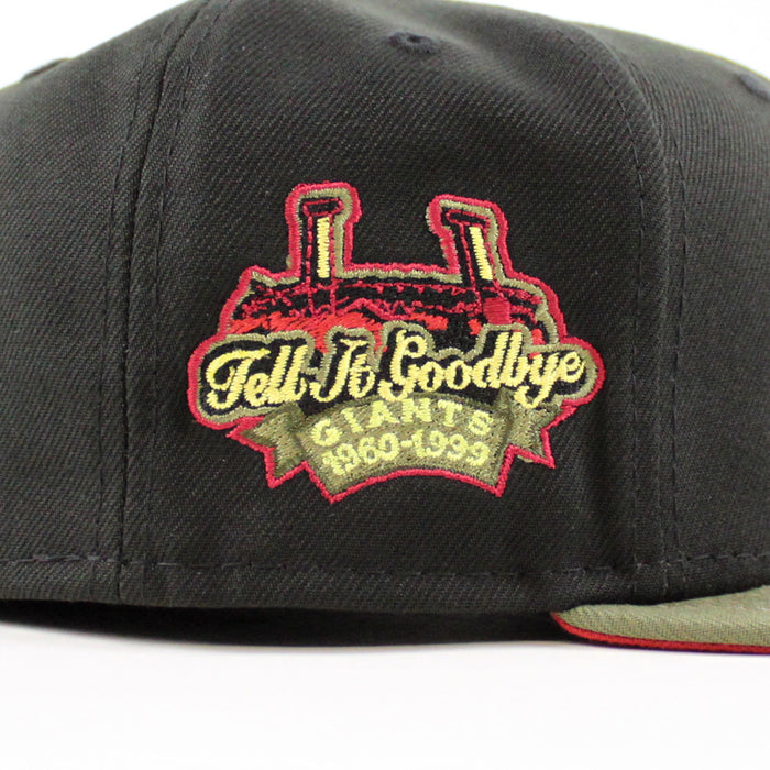 San Francisco Giants TELL IT GOODBYE New Era 59Fifty Fitted Hat (BLACK NEW OLIVE PINOT RED Under Brim)