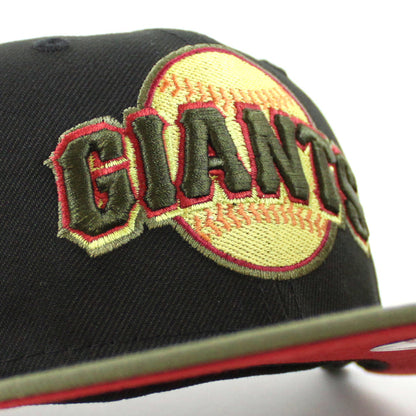 San Francisco Giants TELL IT GOODBYE New Era 59Fifty Fitted Hat (BLACK NEW OLIVE PINOT RED Under Brim)