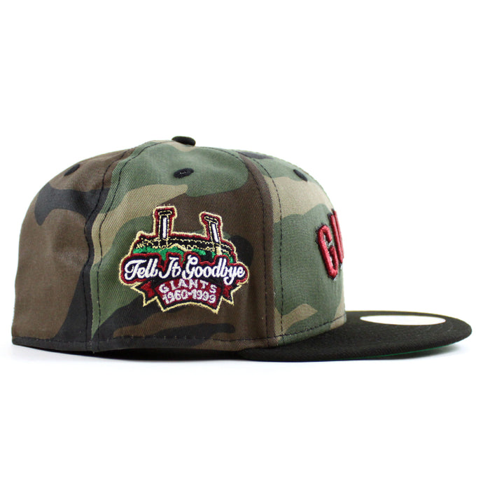 San Francisco Giants Tell It Goodbye New Era 59Fifty Fitted Hat (WoodLand Camo Black Green Under Brim)