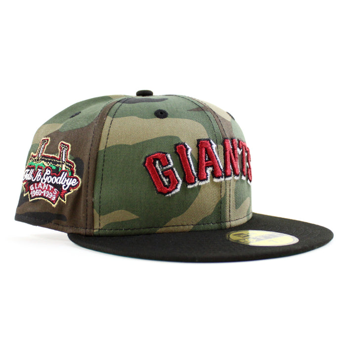 San Francisco Giants Tell It Goodbye New Era 59Fifty Fitted Hat (WoodLand Camo Black Green Under Brim)