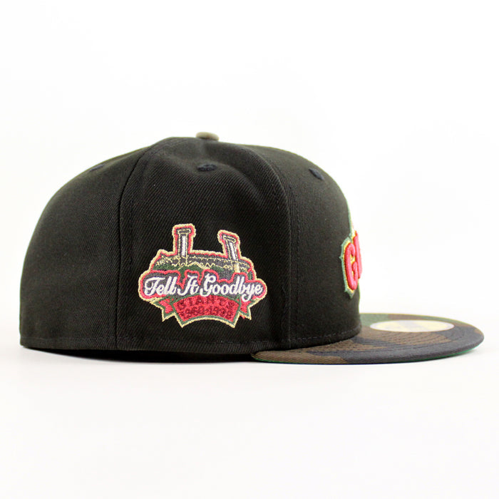 San Francisco Giants Tell It Goodbye patch New Era 59Fifty Fitted Hat (Black WoodLand Camo Green Under Brim)