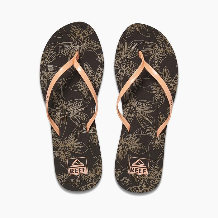 Sandalia Bliss Full Women Black Brown Print Flower Reef