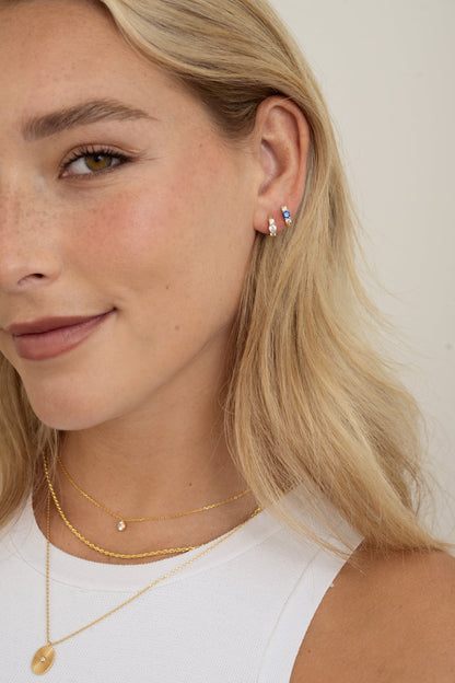 Sapphire Three Stone Huggie Hoops