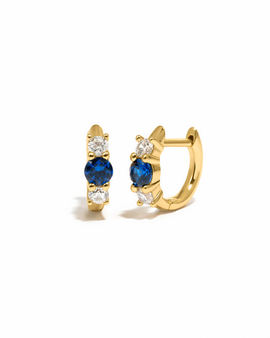 Sapphire Three Stone Huggie Hoops