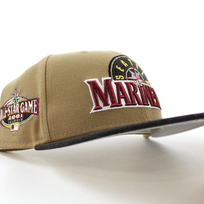 Seattle Mariners 2001 All Star Game New Era 59Fifty Fitted Hat (Khaki Black Gray Under Brim)