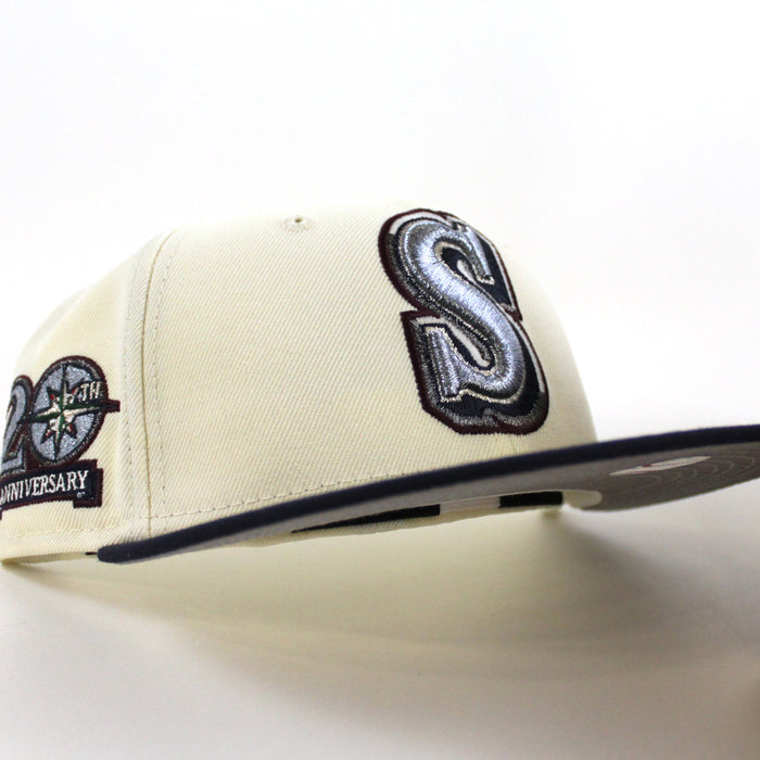 Seattle Mariners 20TH Anniversary New Era 59Fifty Fitted Hat (Chrome White Navy Gray Under Brim)