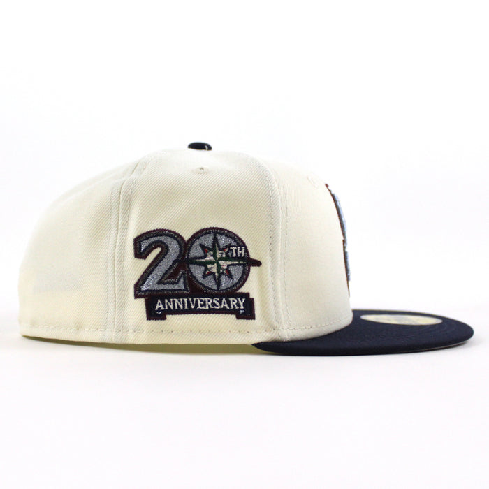 Seattle Mariners 20TH Anniversary New Era 59Fifty Fitted Hat (Chrome White Navy Gray Under Brim)