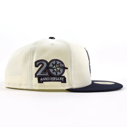 Seattle Mariners 20TH Anniversary New Era 59Fifty Fitted Hat (Chrome White Navy Gray Under Brim)