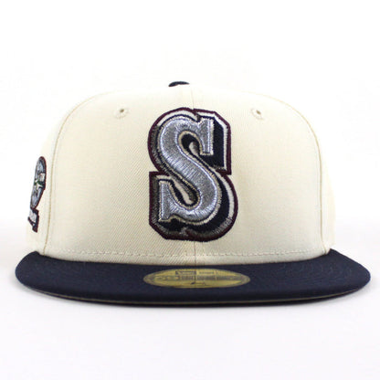Seattle Mariners 20TH Anniversary New Era 59Fifty Fitted Hat (Chrome White Navy Gray Under Brim)