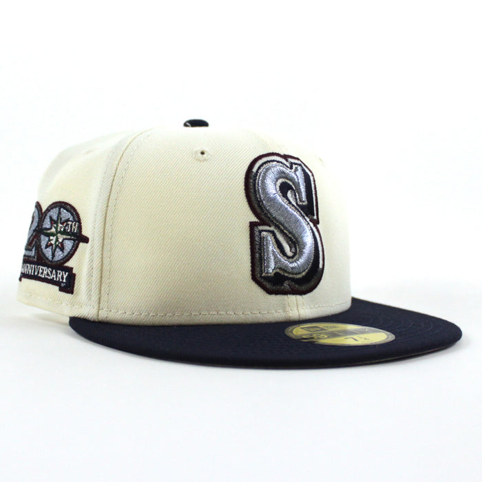 Seattle Mariners 20TH Anniversary New Era 59Fifty Fitted Hat (Chrome White Navy Gray Under Brim)