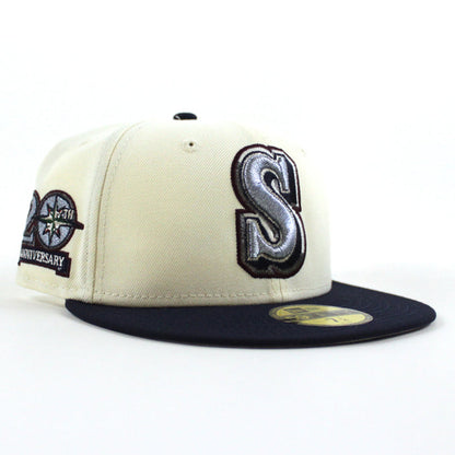 Seattle Mariners 20TH Anniversary New Era 59Fifty Fitted Hat (Chrome White Navy Gray Under Brim)