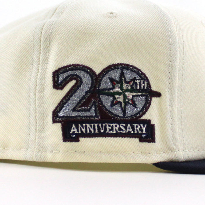 Seattle Mariners 20TH Anniversary New Era 59Fifty Fitted Hat (Chrome White Navy Gray Under Brim)