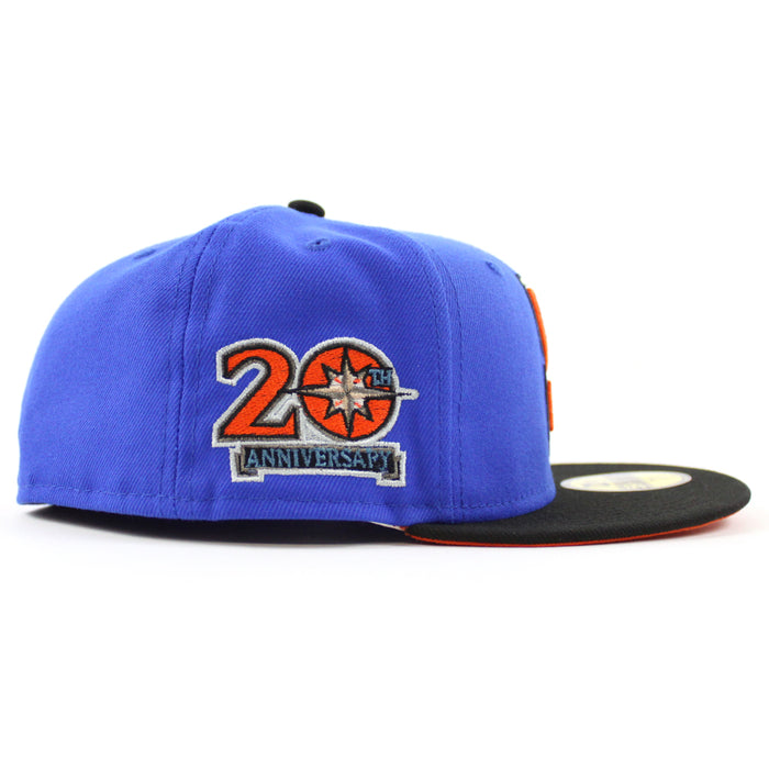 Seattle Mariners 20TH ANNIVERSARY New Era 59Fifty Fitted Hat (GITD BLUE BEAD BLACK COUNTDOWN ORANGE Under Brim)