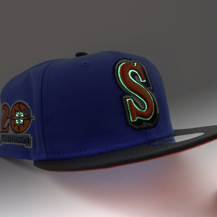 Seattle Mariners 20TH ANNIVERSARY New Era 59Fifty Fitted Hat (GITD BLUE BEAD BLACK COUNTDOWN ORANGE Under Brim)