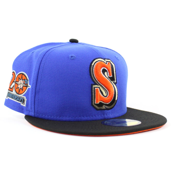 Seattle Mariners 20TH ANNIVERSARY New Era 59Fifty Fitted Hat (GITD BLUE BEAD BLACK COUNTDOWN ORANGE Under Brim)